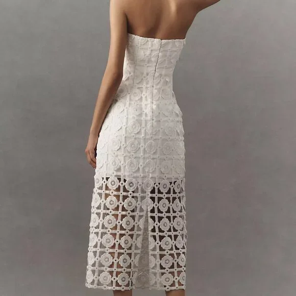 Milly - Kait Tile Lace Dress- Strapless Midi Dress - Size 2 - White/Ivory -  threedaughtersproperties.com